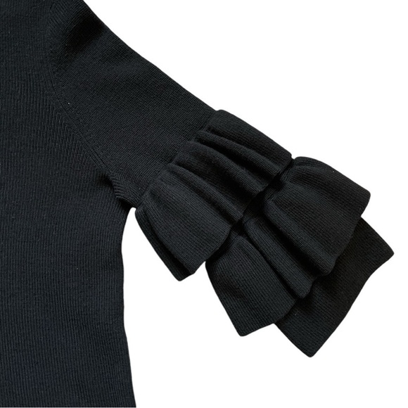 J. McLaughlin Italian Merino Wool Sweater Tiered Ruffle Sleeve Black Large - Picture 4 of 12